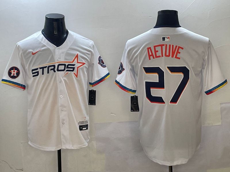 Men Houston Astros #27 Aetuve White Fourth generation Joint Name 2025 Nike MLB Jersey style 0413